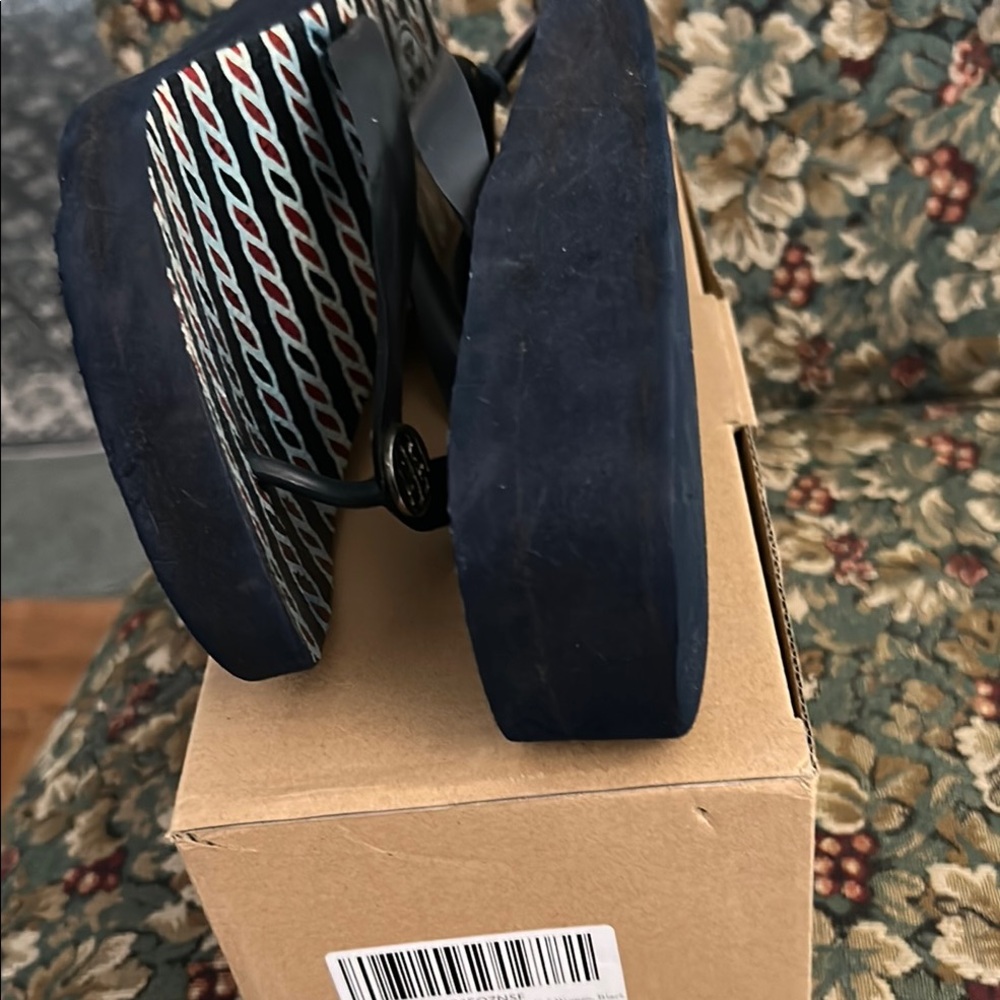 Navy Striped Flip Flops with Logo - Picture 3 of 5